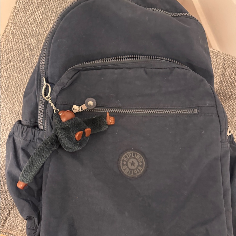 Kipling Navy Backpack with Monkey Keychain